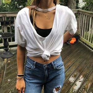 white self cut v neck t-shirt